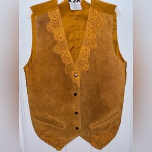 KZK Stylish Tan Suede Leather Vest with Lace Made in India